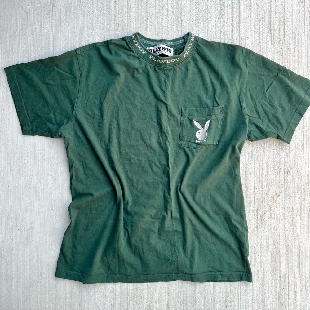 PacSun x Playboy Embroidered Rabbit Short Sleeve Tee Green Streetwear Mens MED